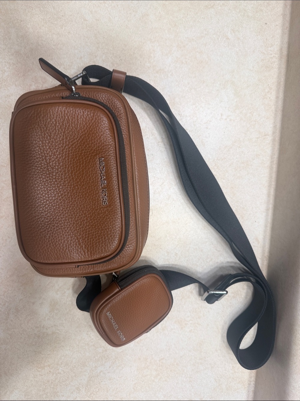 Michael Kors Chestnut Brown Pebbled Leather Belt Bag with Mini Pouch